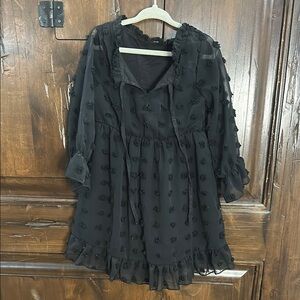 Black Ruffled Tiered Babydoll Dress with Bishop Sleeves